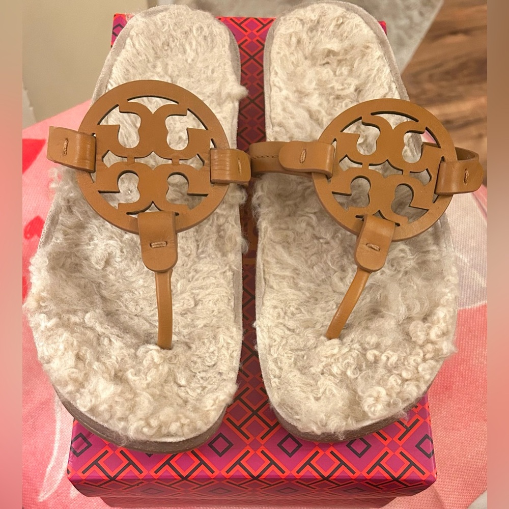 Tory Burch Tan Shearling Sandals
